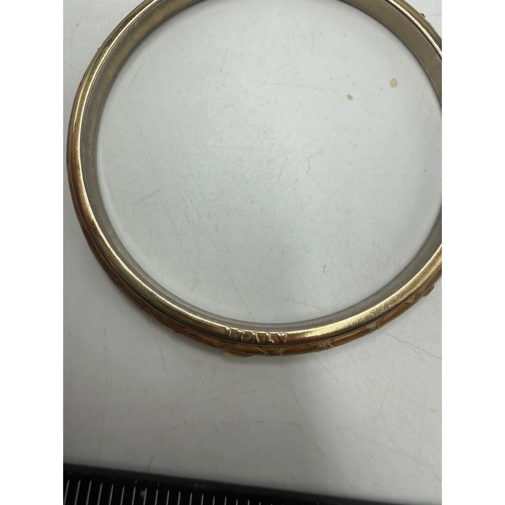 Maximo Florence Italy Snakeskin Inlay Bangle Bracelet Gold Tone Brown Tan Exotic